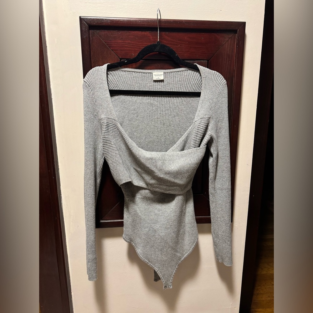 Abercrombie Gray Sweater Body Suit with Criscross detail - Medium
